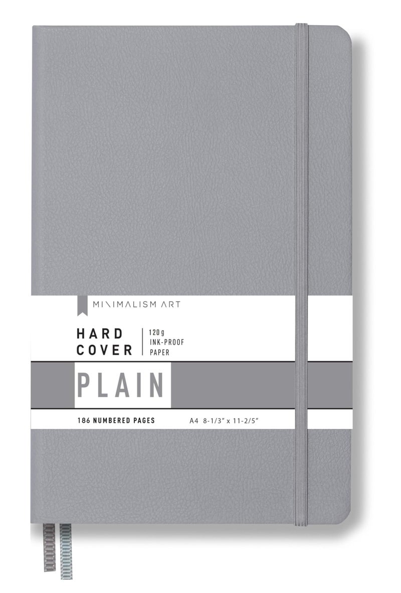 Minimalism Art, Premium Hard Cover Notebook Journal, X-Large Size, Master A4 8.3" x 11.4", 186â€…Numberedâ€…Pages, Gussetedâ€…Pocket, Ribbon Bookmark, Extra Thick Ink-Proofâ€…Paperâ€…120gsm (Plain, Gray) - Image 1